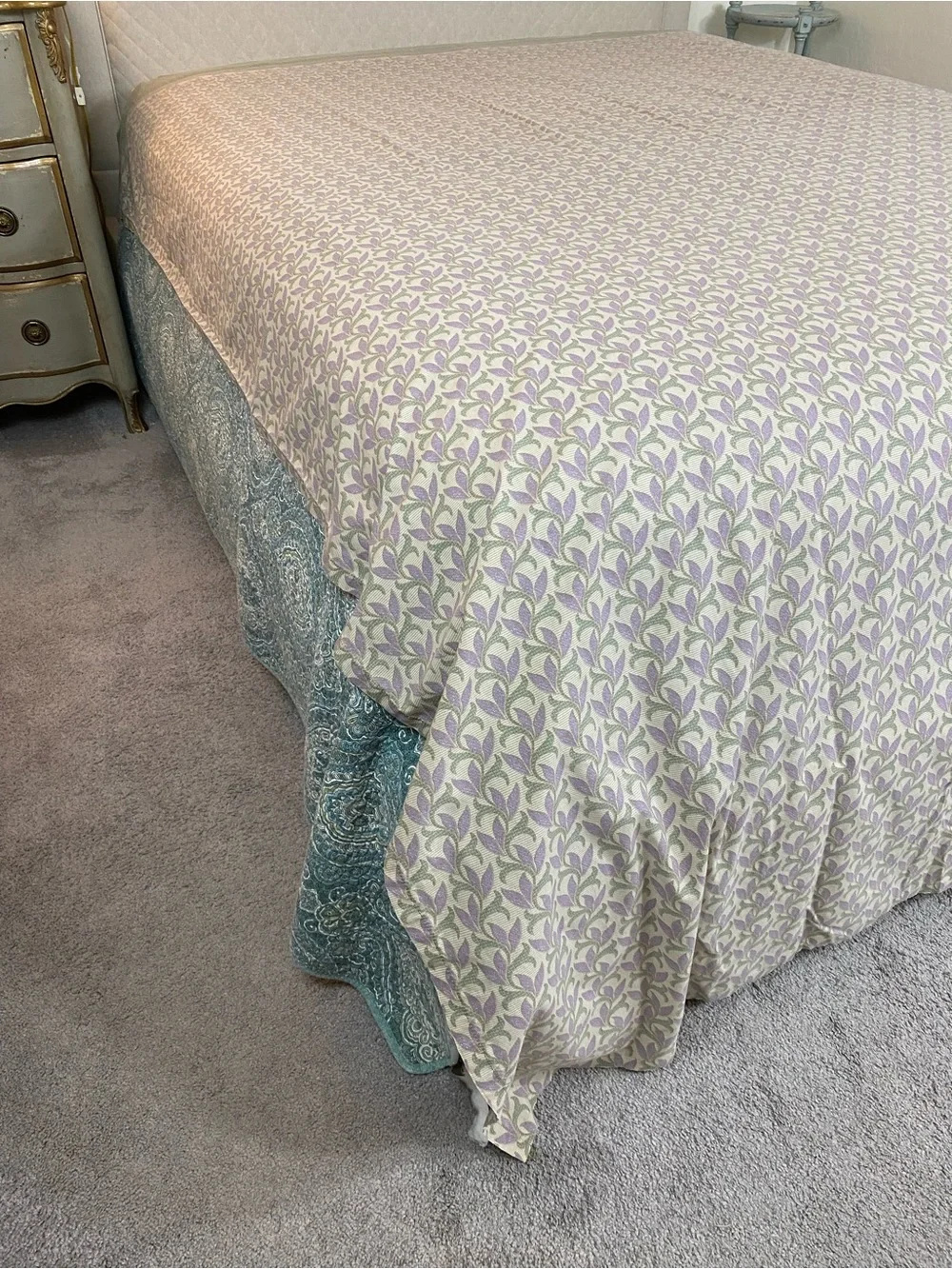 Vintage Springmaid floral leaf green and lavender full flat sheet